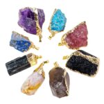 Boho Gold-Plated Natural Raw Crystal Pendant Necklace, Irregular Amethyst Rose Quartz Citrine Clear Quartz - Image 2