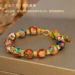 Ancient high-temperature fired blue enamel December Flower God Pearl Gold Sand Bracelet, Cloisonné Guardian Flower Pearl Bracelet - Image 3