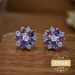 Natural amethyst earrings with star and flower designs, set in S925 silver - Image 2