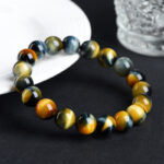 Natural Dreamy Tiger's Eye Bead Crystal Bracelet, Gold-Yellow Blue Tiger's Eye Bracelet - Image 3