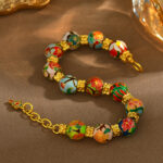 Ancient high-temperature fired blue enamel December Flower God Pearl Gold Sand Bracelet, Cloisonné Guardian Flower Pearl Bracelet - Image 4