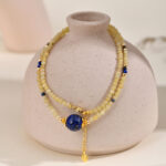 Natural blonde crystal lapis lazuli collar chain  original, niche, luxury women's small necklace - Image 4