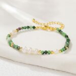 Freshwater Pearl & Natural Stone Beaded Necklace & Bracelet, Maillard Style Green Spot Stone Sweater Chain - Daily & Party Wear, Autumn/Winter Outfit, Green-White-Gold Color Scheme - Image 6