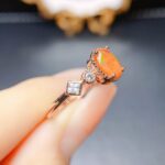 Warm Orange Natural Fire Opal Ring - Warm Orange, Zircon-Embellished S925 Silver, Perfect for Daily & Casual Occasions - Image 3