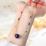 Natural blonde crystal lapis lazuli collar chain  original, niche, luxury women's small necklace - Image 5