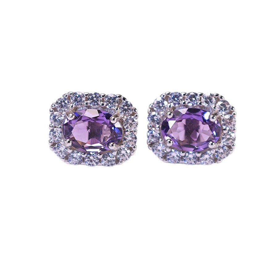 O1CN01GigjYn1Q8RtLeIwLL_2210174431931-0-cib.jpg Natural square amethyst earrings set with S925 sterling silver fire-colored sparkling gemstones - Image 1