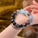Black Hair Crystal Aquamarine Indigo Iolite Bracelet - Image 3