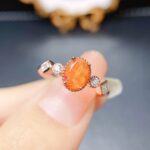 Warm Orange Natural Fire Opal Ring - Warm Orange, Zircon-Embellished S925 Silver, Perfect for Daily & Casual Occasions - Image 2