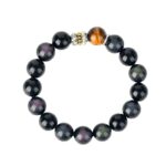 Obsidian Tiger Spirit Bracelet, Natural Rainbow Obsidian & Tiger Eye Protection Crystal Bracelet for Men