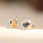 Vintage Blue Spinel Zircon Earrings, Daily Smoky Blue Micro Pave Setting - Image 3