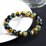 Natural Dreamy Tiger's Eye Bead Crystal Bracelet, Gold-Yellow Blue Tiger's Eye Bracelet - Image 5