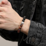 Retro Natural Obsidian Bracelet for Men, Pure Silver 999 - Image 3