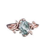 Oval Cut Green Moss Agate Ring, Rose Gold Vine Design Ring, Natural Moss Agate Engagement Ring for Women, Vintage Nature-Inspired Jewelry - Image 4
