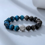 Pure Silver 999 Six-Character Mantra Bracelet for Men, Vintage Natural Obsidian and Blue Sapphire Tiger's Eye - Image 3