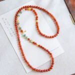 Natural South Red Peach Hair S925 Silver Plated Sweater Chain, New Chinese Style Necklace, Hetian Jade Clavicle Chain