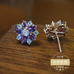 Natural amethyst earrings with star and flower designs, set in S925 silver - Image 4