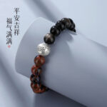 Retro Natural Obsidian Bracelet for Men, Pure Silver 999 - Image 5