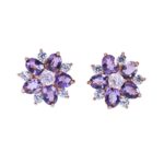 Natural amethyst earrings with star and flower designs, set in S925 silver