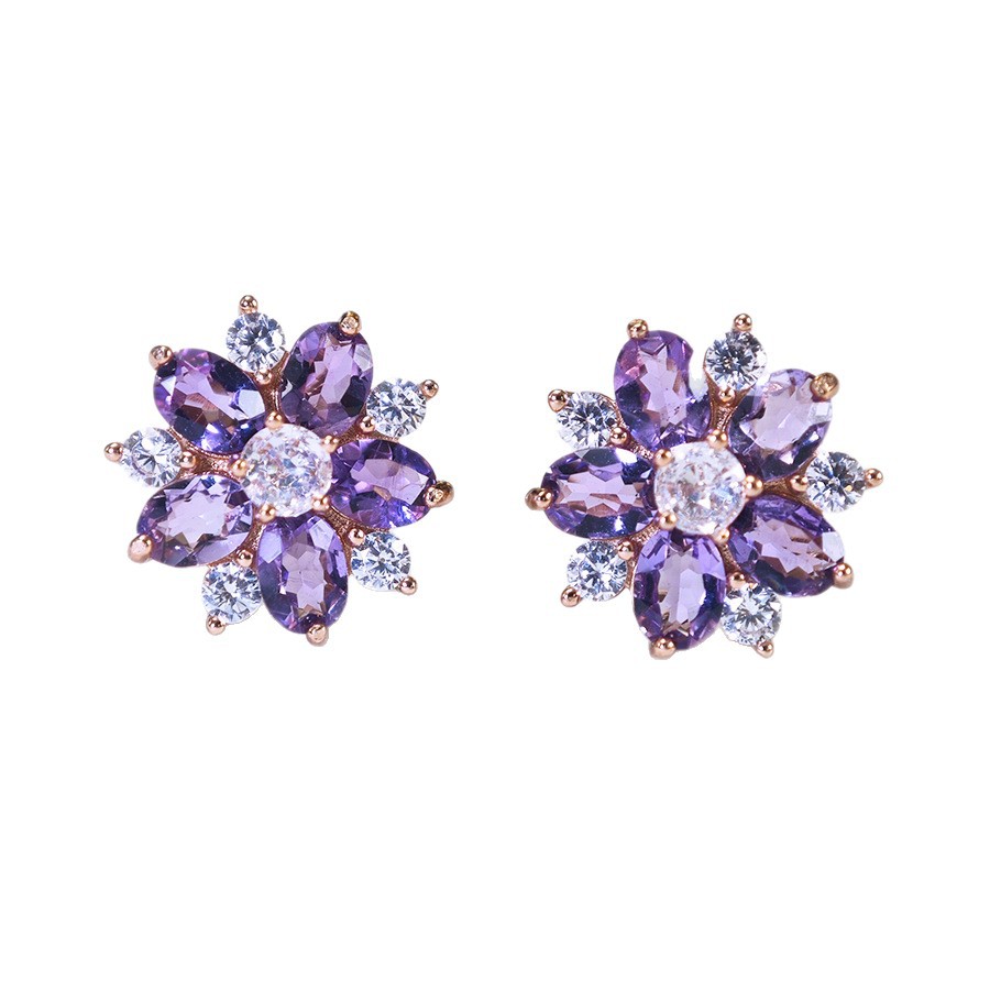 O1CN01Qz73LG1Q8RtDqpBnf_2210174431931-0-cib.jpg Natural amethyst earrings with star and flower designs, set in S925 silver - Image 1
