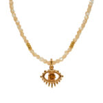 S925 Pure Silver Natural Yellow Shell and Yellow Crystal Gemstone Necklace for Women - Fashionable and Trendy, with Original Design of the Devil's Eye Pendant - Image 5