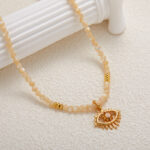 S925 Pure Silver Natural Yellow Shell and Yellow Crystal Gemstone Necklace for Women - Fashionable and Trendy, with Original Design of the Devil's Eye Pendant