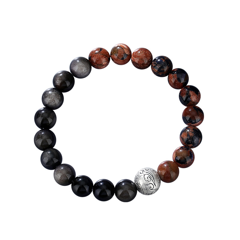 O1CN01StDOl41QuXMwFwoTg_2214549972036-0-cib.jpg Retro Natural Obsidian Bracelet for Men, Pure Silver 999 - Image 1