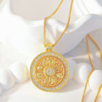 Ancient-style Sand Gold Eight Treasures Compass Pendant, Vintage Hollowed-out Necklace for Women to Attract Wealth