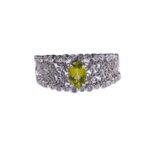 Natural Topaz Peridot Ring, Vintage Court Style, Retro Craft, Lace Two-Tone Gold Ring
