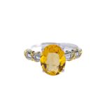 Luxury Minimalist Oval Natural Citrine Ring for Daily & Formal Occasions Yellow Prong Setting S925 Sterling Silver Ring