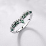 S925 Silver-Green Moss Ring with Aquatic Plant Agate Jewelry