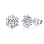 S925 silver moissanite snowflake earrings for women, one-carat moissanite hexagram