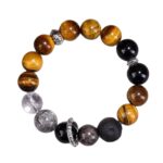 Twin Flame Tiger's Eye Silver Obsidian 925 Sterling Bracelet
