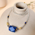 Light Luxury Elegant Natural Clear Quartz Lapis Lazuli Yellow Rutilated Quartz Freeform Collarbone Necklace - Image 3