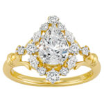 Luxury Elegant Cluster Water Drop Zircon Diamond Ring Engagement Wedding Gold Cluster Setting Silver Plated