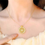 Ancient-style Sand Gold Eight Treasures Compass Pendant, Vintage Hollowed-out Necklace for Women to Attract Wealth - Image 3