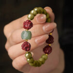 Natural genuine green sandalwood bracelet women's Hetian jade natal Buddha three-in-one six-in-one bracelet men's natal year gift - Image 4