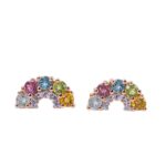 Bohemian Natural Tourmaline Rainbow Stud Earrings, 18K Rose Gold Micro Pave Daily Jewelry