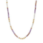 S925 Sterling Silver Natural Amethyst & Clear Quartz Beaded Necklace, Elegant & Vintage Style