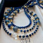 Retro natural lapis lazuli and white crystal necklace, choker, a stylish and versatile piece with premium quality