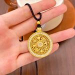 Ancient-style Sand Gold Eight Treasures Compass Pendant, Vintage Hollowed-out Necklace for Women to Attract Wealth - Image 2