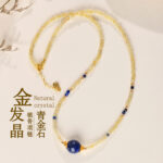 Natural blonde crystal lapis lazuli collar chain  original, niche, luxury women's small necklace - Image 2