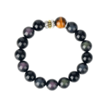 Obsidian Tiger Spirit Bracelet, Natural Rainbow Obsidian & Tiger Eye Protection Crystal Bracelet for Men - Image 4