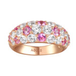 Luxury Paved Alternating Ruby/Paraiba Color Gemstone Ring Daily Wear Silver Plated