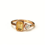 Natural Citrine S925 Silver Ring INS Nordic Style Simple Rectangular Silver Finger Ring