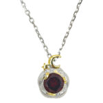 Vintage Star Moon Burgundy Natural Garnet Pendant Silver Inlaid