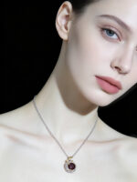 Vintage Star Moon Burgundy Natural Garnet Pendant Silver Inlaid - Image 3