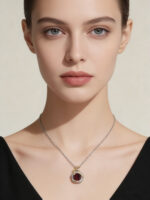 Vintage Star Moon Burgundy Natural Garnet Pendant Silver Inlaid - Image 2