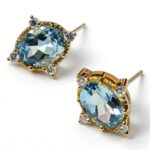 Luxury Vintage Style Natural Aquamarine Stud Earrings, 18K Gold Plated 925 Sterling Silver, March Birthstone Jewelry