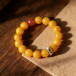 Handmade Natural Chicken Fat Yellow Old Amber Bracelet with S925 Silver Accents, Authentic Healing Amber Jewelry - Image 3