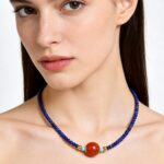 Original Lapis Lazuli and South Red Agate Clavicle Necklace - A Blend of Ancient Wisdom and Bold Vitality - Image 2
